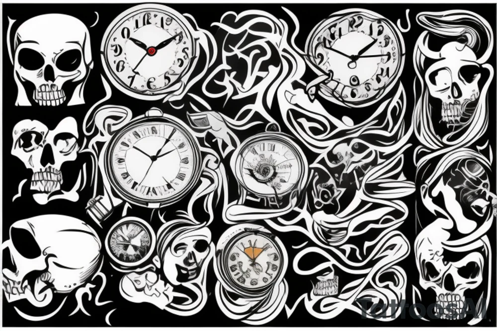 A man with the head of a clock on his death bed tattoo idea