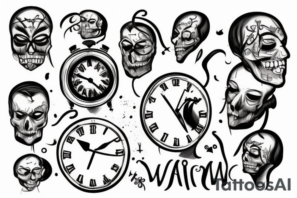A man with the head of a clock on his death bed tattoo idea