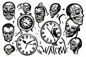 A man with the head of a clock on his death bed tattoo idea