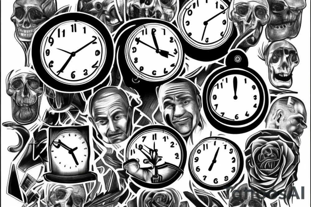 A man with the head of a clock on his death bed tattoo idea