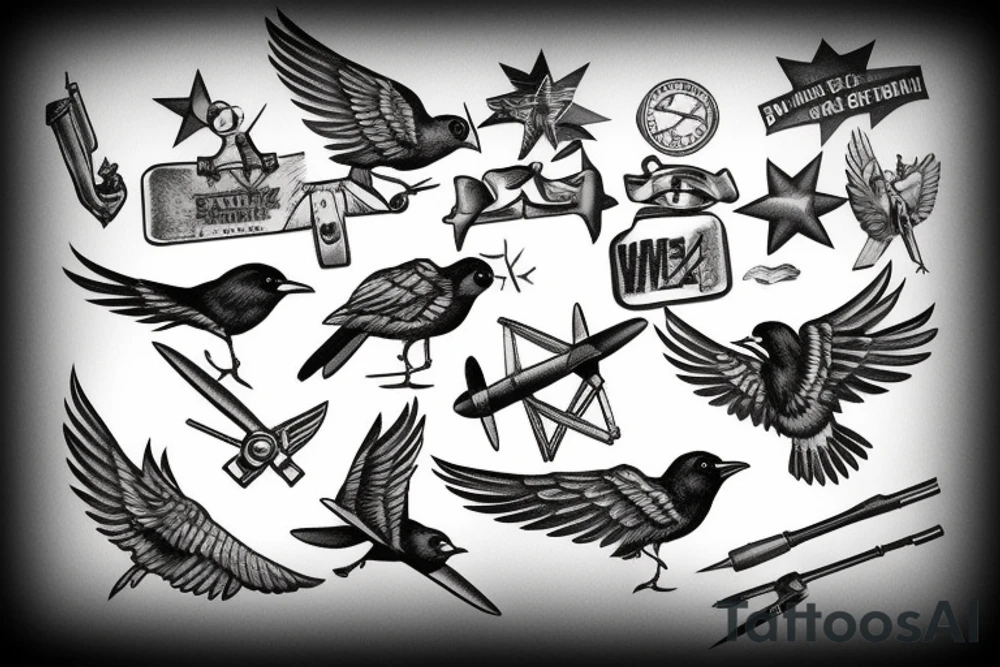 A bird dressed as a WW2 soldier tattoo idea
