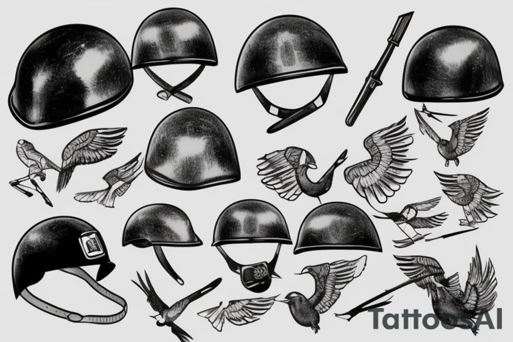 A bird wearing a WW2 helmet tattoo idea