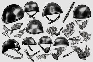 A bird wearing a WW2 helmet tattoo idea