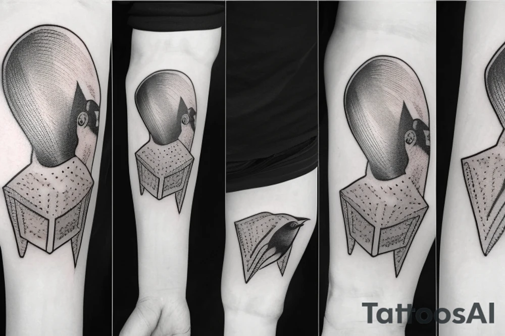 A bird wearing a WW2 helmet tattoo idea