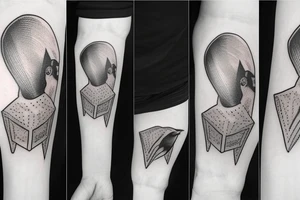 A bird wearing a WW2 helmet tattoo idea