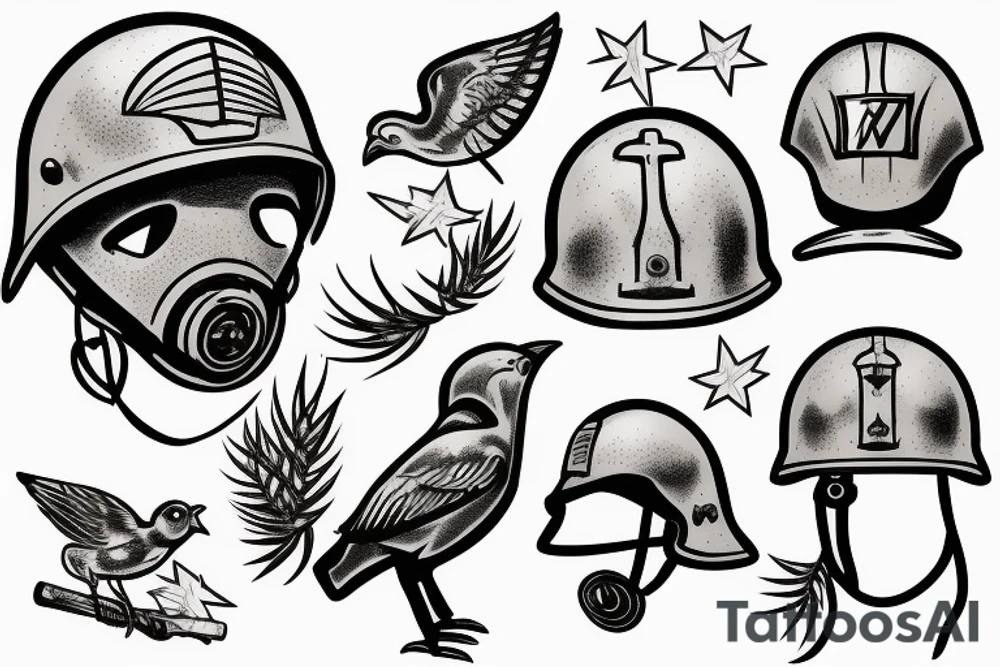 A bird wearing a WW2 helmet tattoo idea
