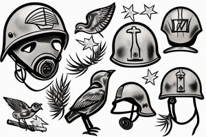 A bird wearing a WW2 helmet tattoo idea