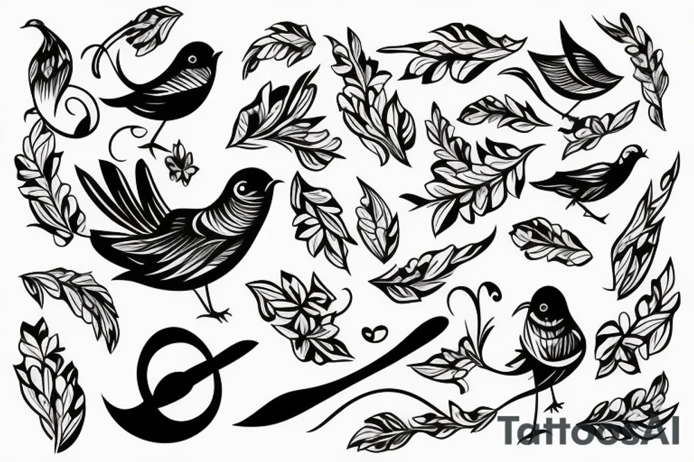 A bird singing with musical notes tattoo idea