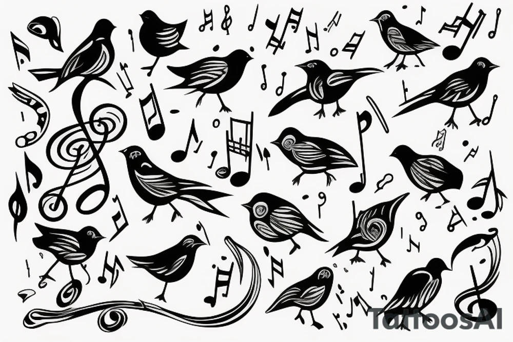 A bird singing with musical notes tattoo idea