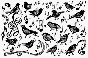 A bird singing with musical notes tattoo idea