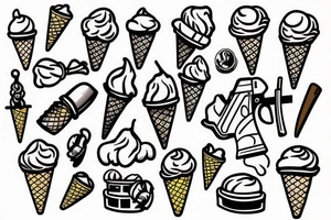 An ice cream cone holding a gun to its head tattoo idea