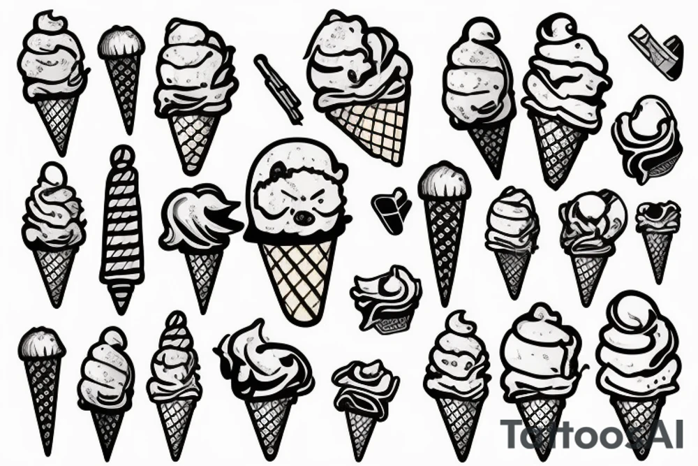 An ice cream cone holding a gun to its head tattoo idea
