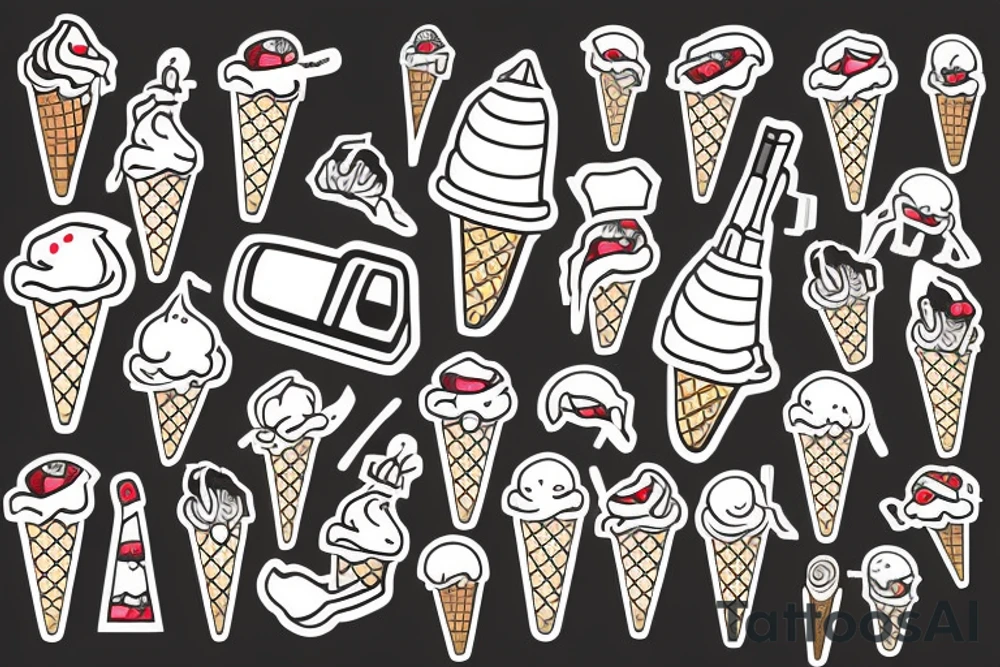 An ice cream cone man holding a gun to its head tattoo idea