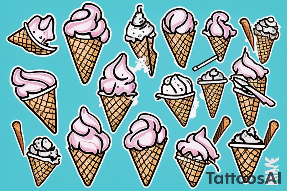 An ice cream cone man holding a gun to its head tattoo idea