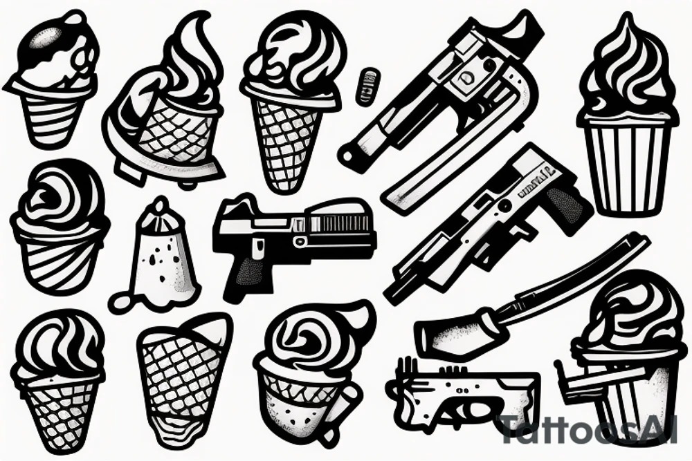 An ice cream cone man holding a gun to its head tattoo idea
