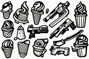 An ice cream cone man holding a gun to its head tattoo idea