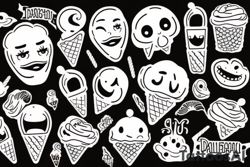 Laughing face ice cream tattoo idea