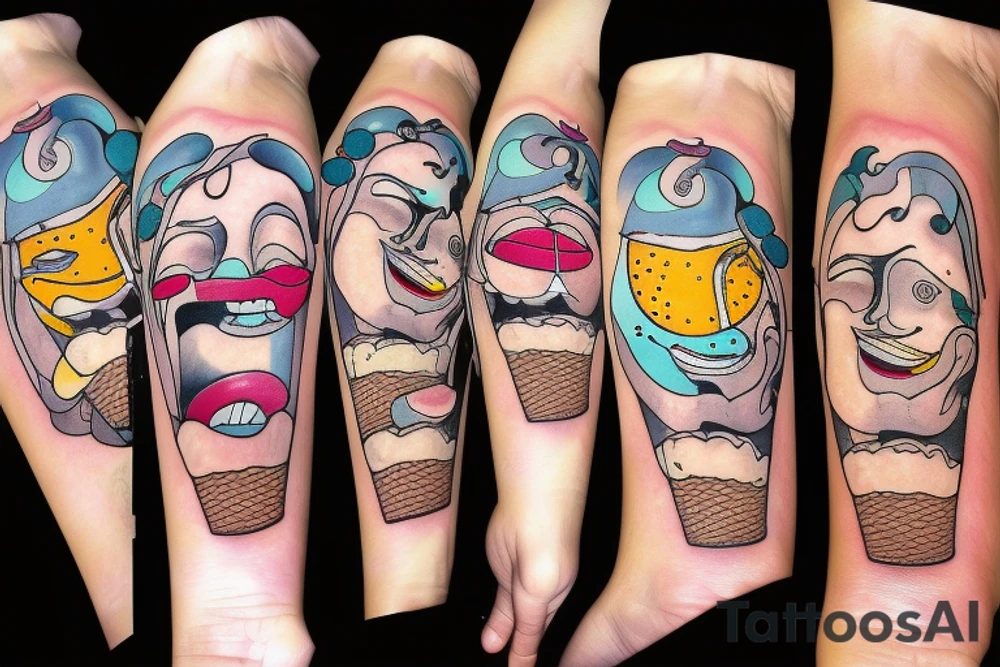 Laughing face ice cream tattoo idea