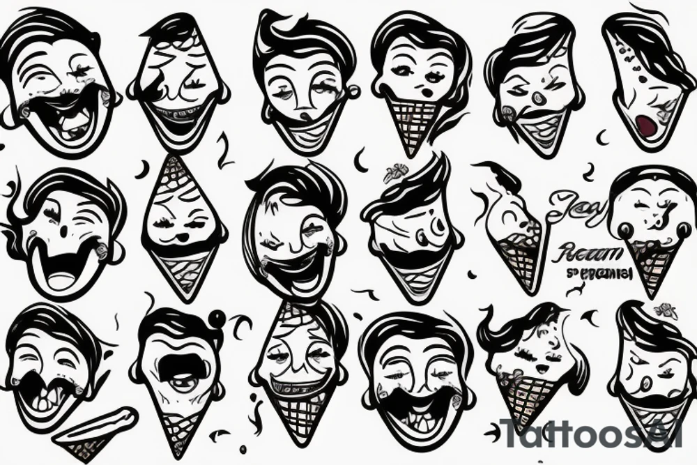 Laughing face ice cream tattoo idea