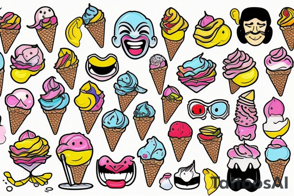 Laughing face ice cream tattoo idea