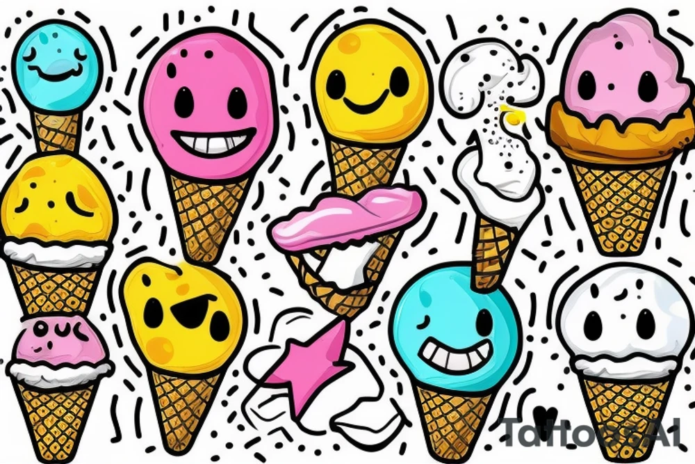 Laughing face ice cream tattoo idea