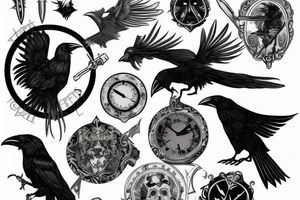 death personified with his raven would pierce time with a flaming dagger tattoo idea
