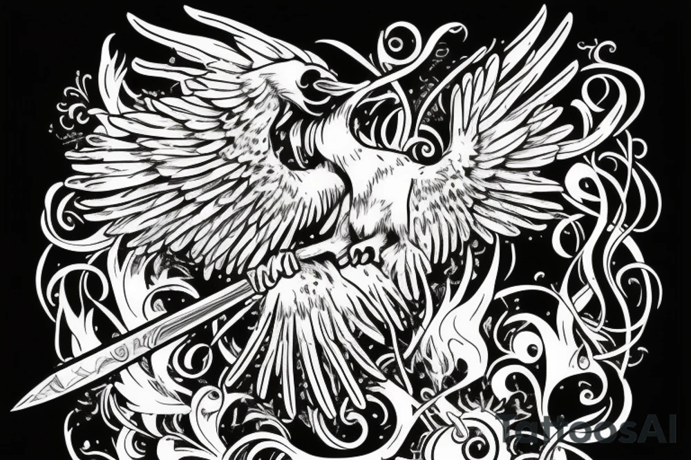 death personified with his raven would pierce time with a flaming dagger tattoo idea