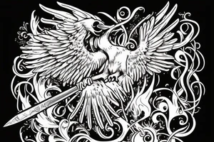 death personified with his raven would pierce time with a flaming dagger tattoo idea