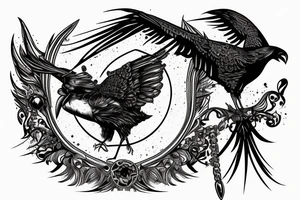 death personified with his raven would pierce time with a flaming dagger tattoo idea