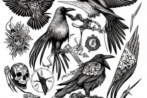 death personified with his raven would pierce time with a flaming dagger tattoo idea