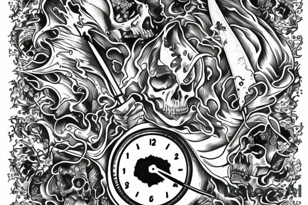 death personified would pierce time with a flaming dagger tattoo idea
