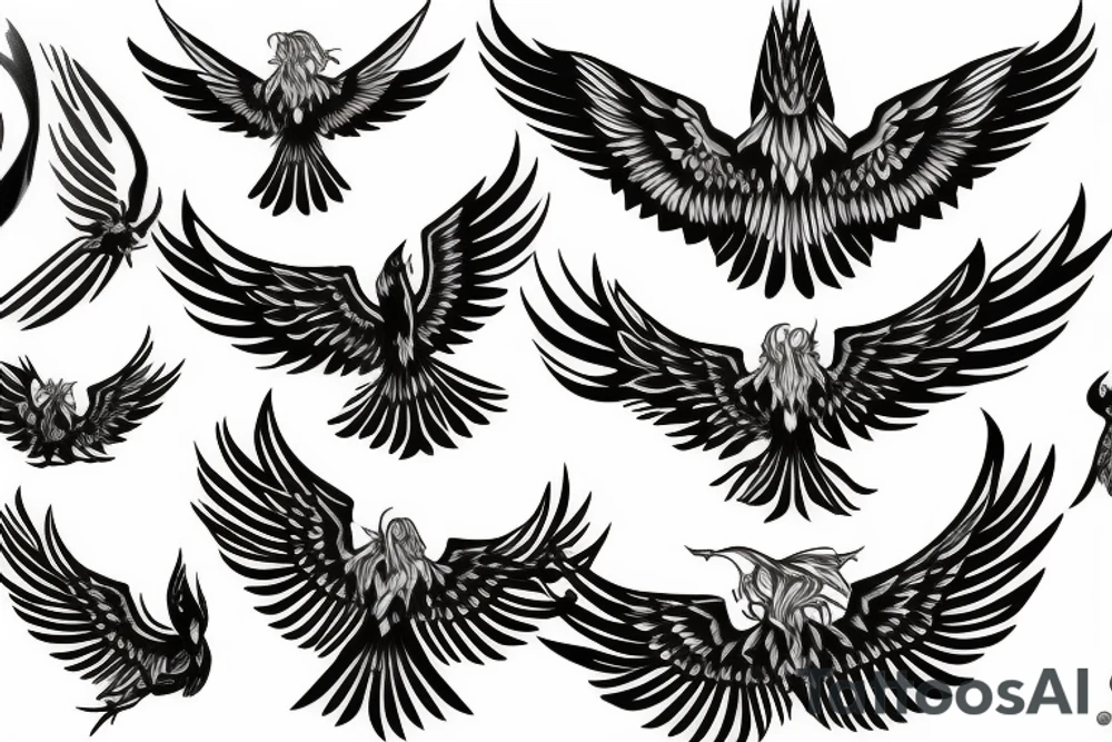 Phoenix taking flight, wings unfolded tattoo idea