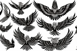 Phoenix taking flight, wings unfolded tattoo idea