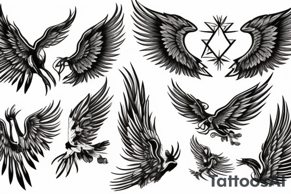 Phoenix taking flight, wings unfolded tattoo idea