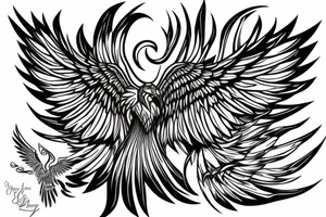 Phoenix taking flight, wings unfolded tattoo idea