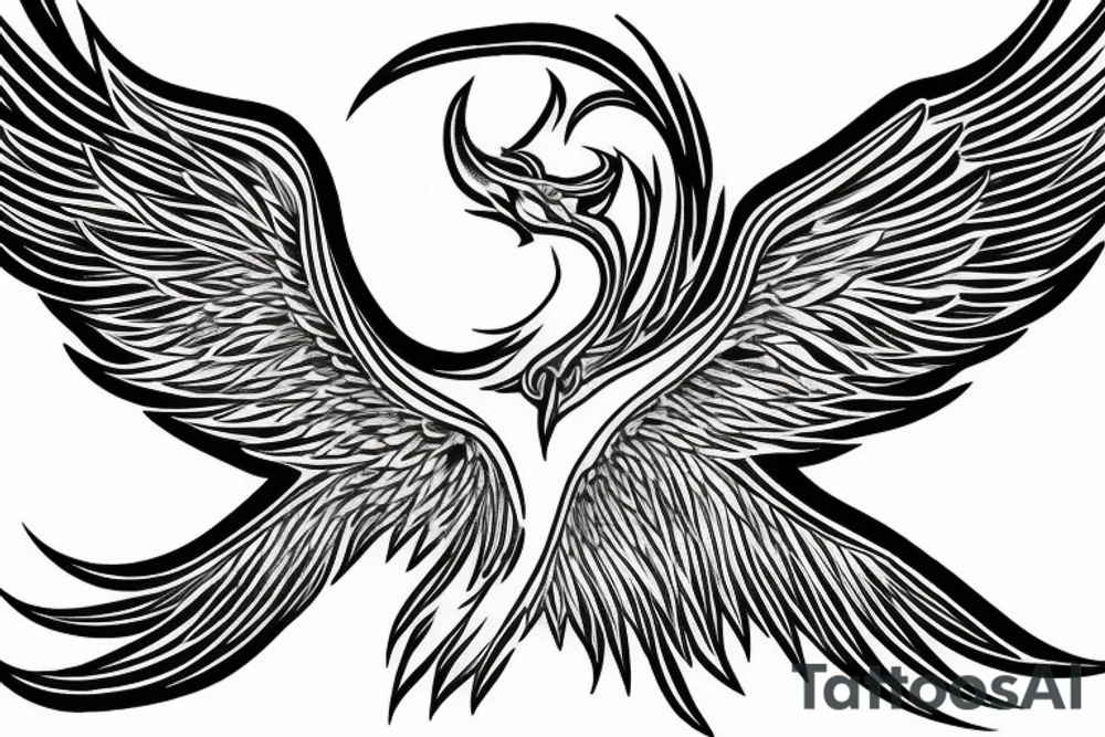 Phoenix taking flight, wings unfolded tattoo idea