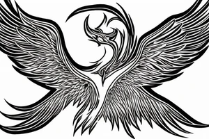 Phoenix taking flight, wings unfolded tattoo idea