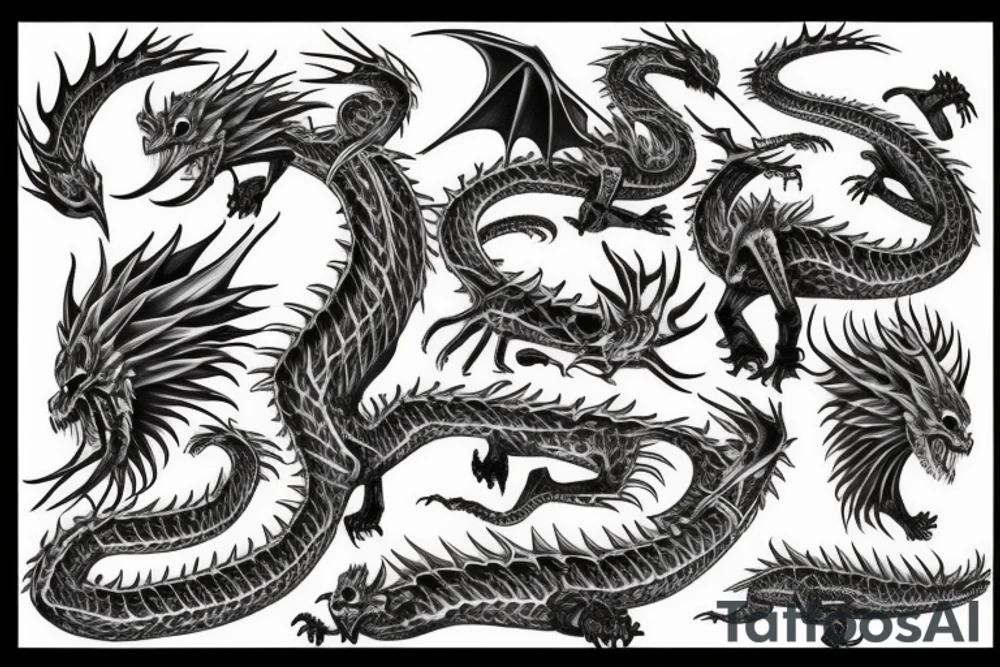 Skeleton dragon sleeve tattoo idea