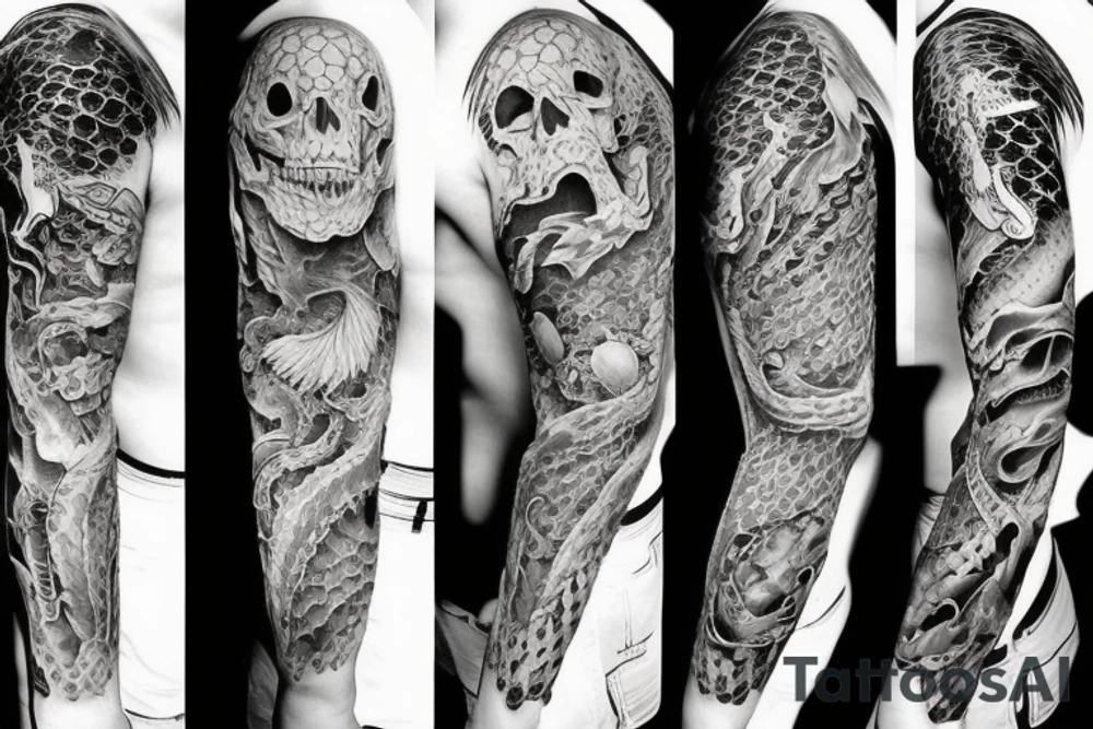 Skeleton dragon sleeve tattoo idea