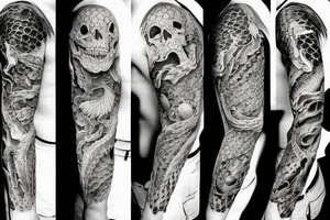 Skeleton dragon sleeve tattoo idea