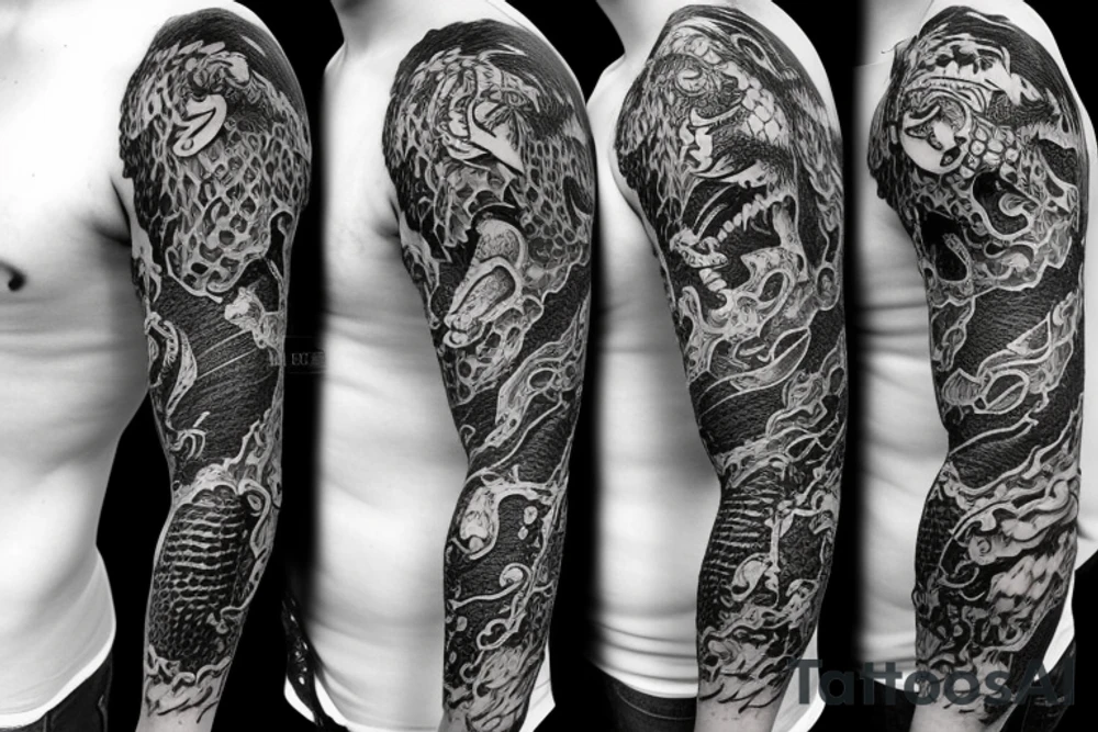 Skeleton dragon sleeve tattoo idea