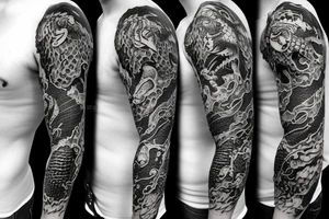 Skeleton dragon sleeve tattoo idea