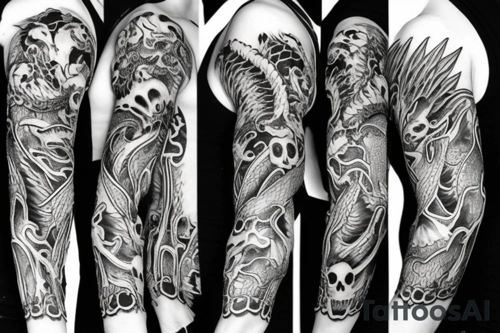 Skeleton dragon sleeve tattoo idea