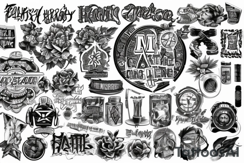 Create a tattoo sketch for my entire arm with a theme of straight edge, hardline, and a healthy lifestyle, in a classic old school style. tattoo idea