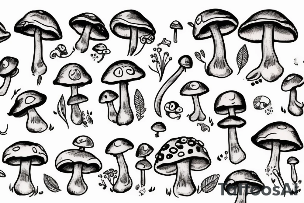 cute mushroom with a frog riding it tattoo idea