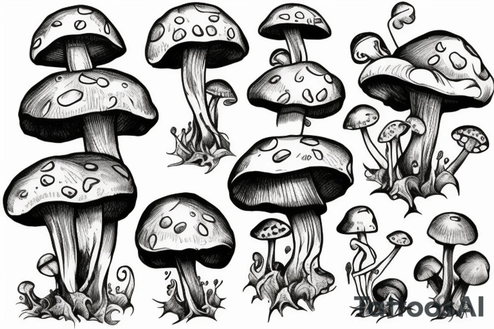 cute mushroom with a frog riding it tattoo idea