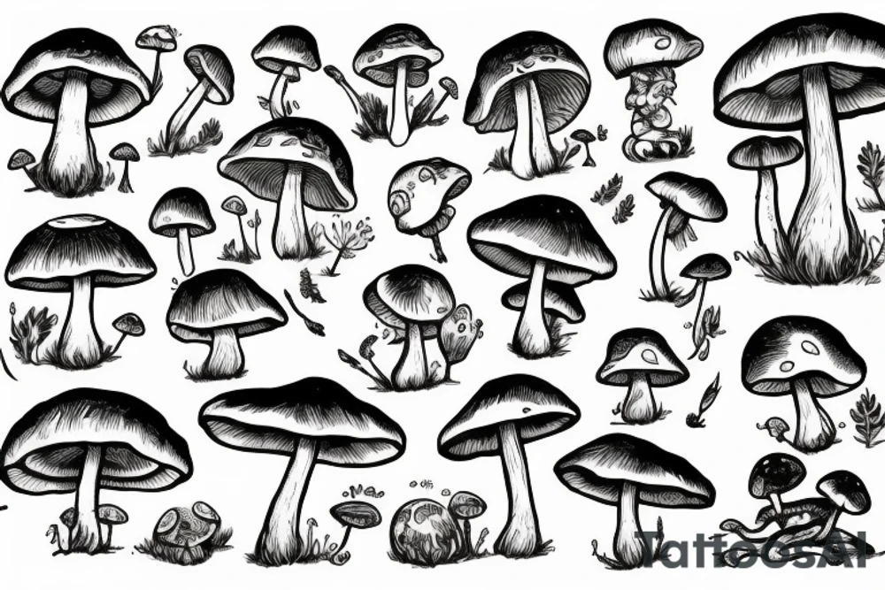 cute mushroom with a frog riding it tattoo idea