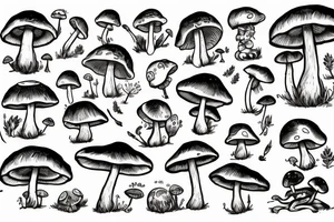 cute mushroom with a frog riding it tattoo idea