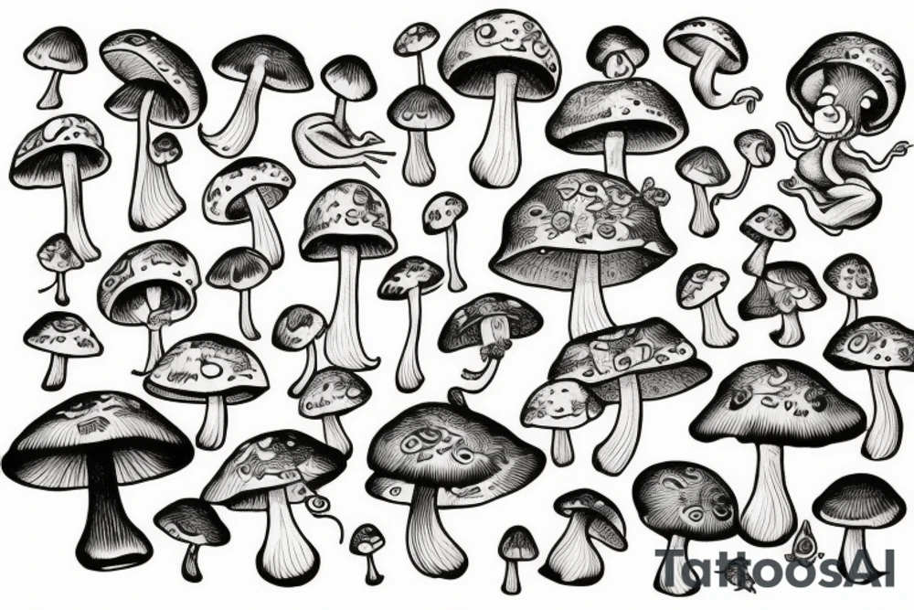 cute mushroom with a frog riding it tattoo idea