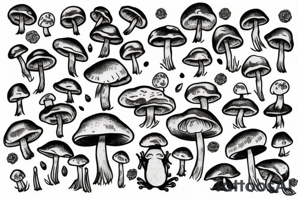 cute mushroom with a frog riding it tattoo idea
